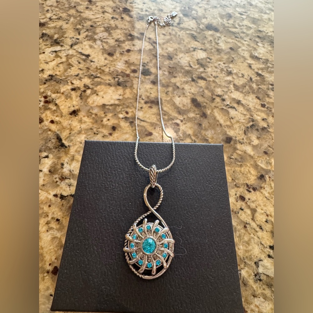 Elegant Silver and Blue Interchangeable Ginger Snap Pendant Necklace